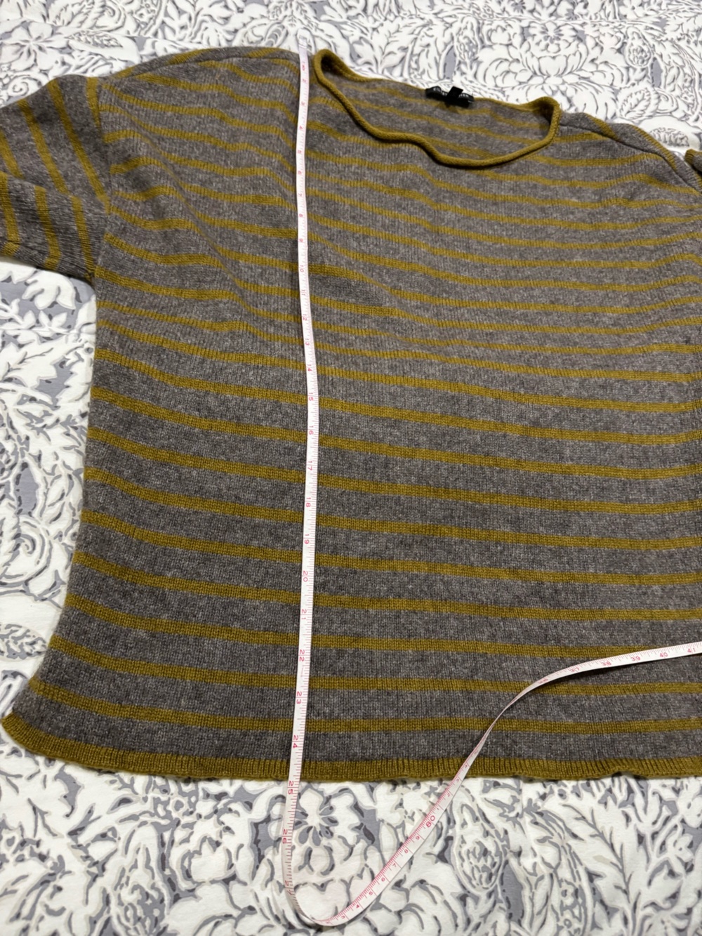 Eileen Fisher Gray and Mustard Striped Scoop-Neck yak & wool Sweater size L - Picture 11 of 12